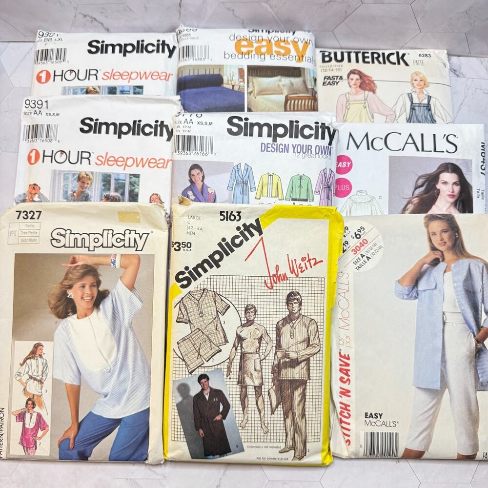 Lot of 9 Sewing Patterns Simplicity Butterick McCall's Home Decor Mens Womens